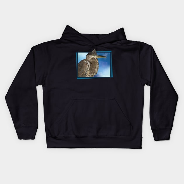 Blue heron Kids Hoodie by obscurite